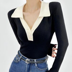 Contrast Trim Button Up Ribbed Shirt (NWT)